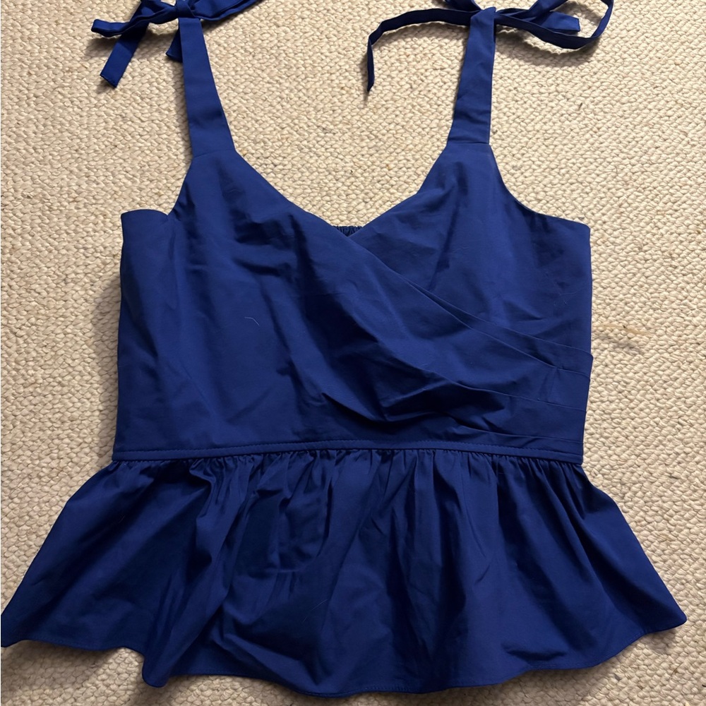 Blue Sleeveless Peplum Top
